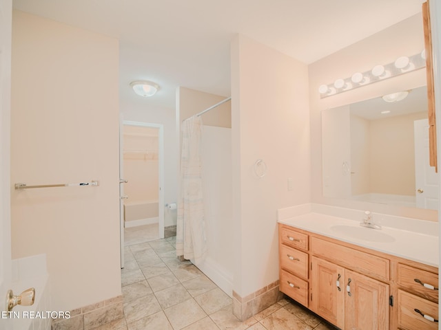 116 Deer Path Trl, Vonore, TN 37885 - full bath with vanity, baseboards, and shower / tub combo with curtain
