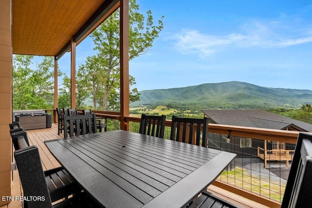 2634 Whipoorwill Hill Way, Sevierville, TN 37862 - wooden terrace featuring outdoor dining space and a mountain view