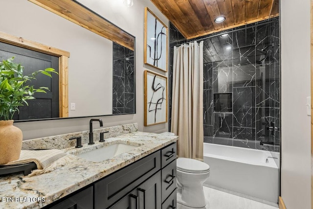 2634 Whipoorwill Hill Way, Sevierville, TN 37862 - full bathroom featuring vanity, wood ceiling, shower / bath combination with curtain, and recessed lighting