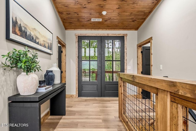 2634 Whipoorwill Hill Way, Sevierville, TN 37862 - foyer with french doors, wood ceiling, light wood-style floors, and vaulted ceiling
