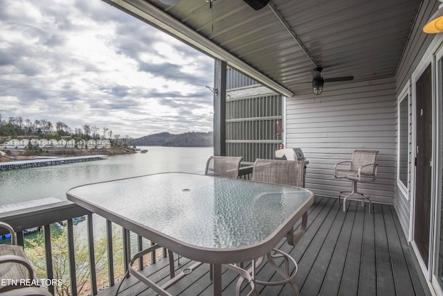245 Doe Ln Unit 5, Lafollette, TN 37766 - deck with a ceiling fan, a water view, and outdoor dining area