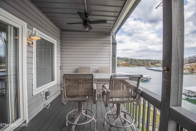 245 Doe Ln Unit 5, Lafollette, TN 37766 - wooden terrace featuring a water view and ceiling fan