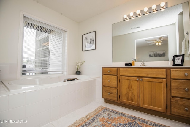 245 Doe Ln Unit 5, Lafollette, TN 37766 - full bathroom with vanity, tile patterned floors, a bath, and ceiling fan