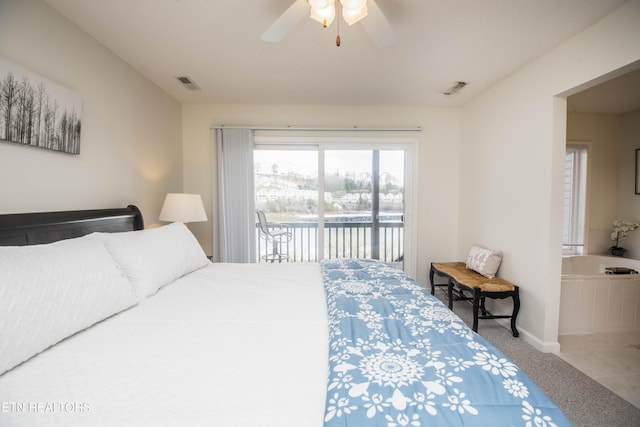 245 Doe Ln Unit 5, Lafollette, TN 37766 - carpeted bedroom with access to exterior, baseboards, a water view, and ceiling fan