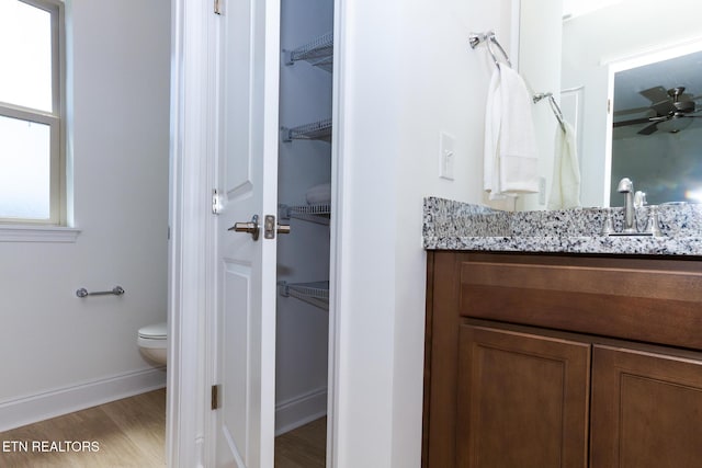 1334 Mountain Quail Cir, Maryville, TN 37801 - full bathroom featuring vanity, wood finished floors, a spacious closet, and ceiling fan