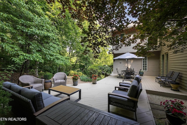 8940 Kelsey Ln, Knoxville, TN 37922 - wooden terrace featuring an outdoor living space and outdoor dining area