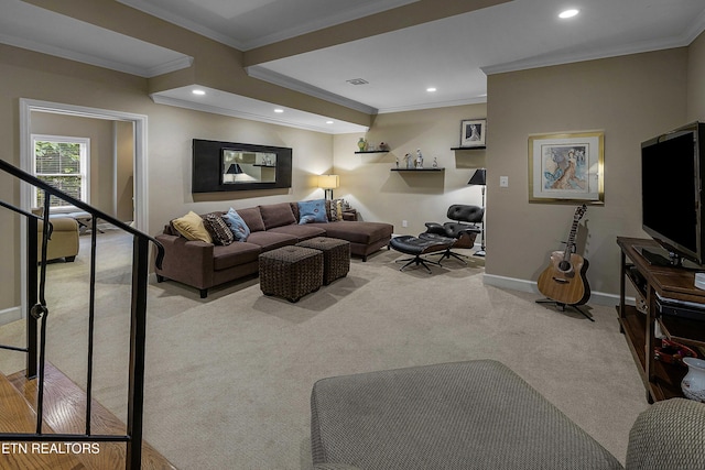 8940 Kelsey Ln, Knoxville, TN 37922 - carpeted living room featuring ornamental molding and recessed lighting