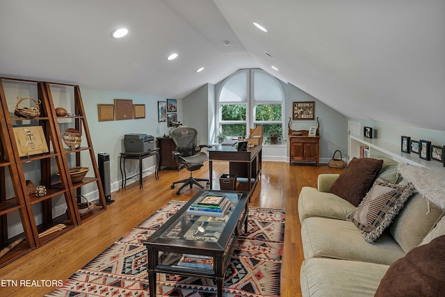 8940 Kelsey Ln, Knoxville, TN 37922 - home office with vaulted ceiling, wood finished floors, and recessed lighting