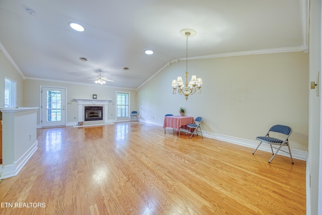 674 Applegate Ln Unit 32, Knoxville, TN 37934 - unfurnished living room with a premium fireplace, a ceiling fan, light wood finished floors, ornamental molding, and baseboards