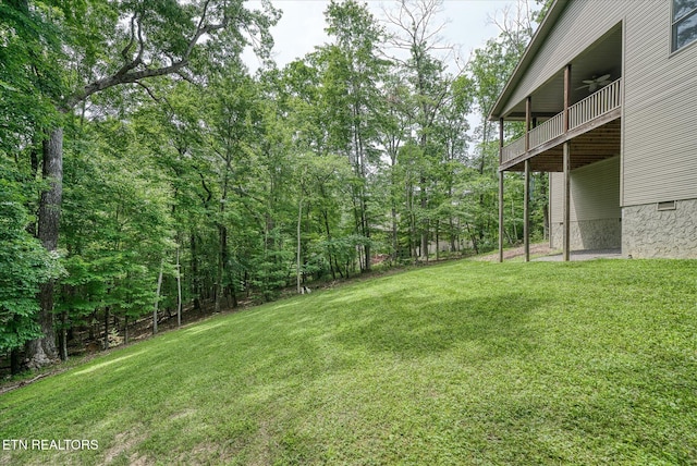 15 Chatham Ct, Fairfield Glade, TN 38558 - view of green lawn featuring ceiling fan and a balcony