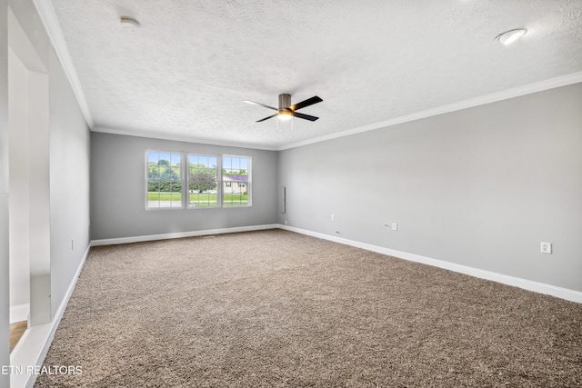 165 Kenzie Ln, Lafollette, TN 37766 - empty room with a smoke detector, a ceiling fan, crown molding, carpet floors, and a textured ceiling