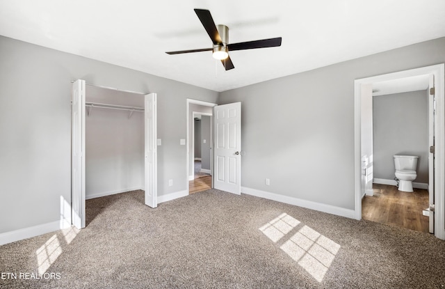 165 Kenzie Ln, Lafollette, TN 37766 - unfurnished bedroom featuring carpet flooring, a closet, a ceiling fan, and ensuite bathroom