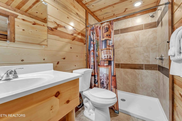 3708 Tilda Hilltop Way, Sevierville, TN 37862 - full bathroom featuring vanity, a shower stall, toilet, wooden walls, and wood ceiling