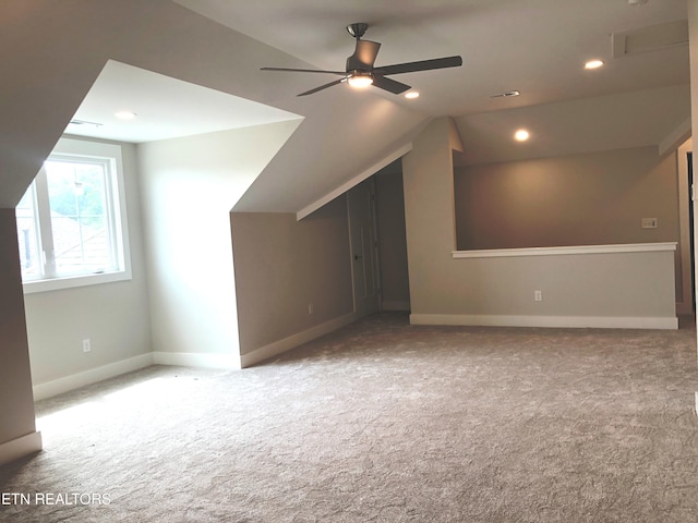 85 Royal Troon Cir, Oak Ridge, TN 37830 - additional living space featuring carpet, a ceiling fan, vaulted ceiling, and recessed lighting