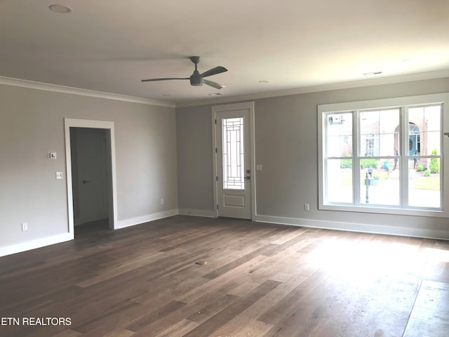 85 Royal Troon Cir, Oak Ridge, TN 37830 - entrance foyer with ornamental molding, dark wood-style flooring, and ceiling fan