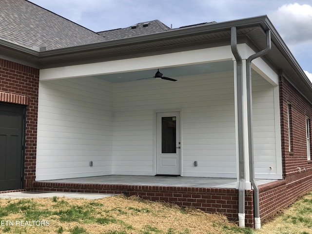 85 Royal Troon Cir, Oak Ridge, TN 37830 - back of house with brick siding, a patio, ceiling fan, and a shingled roof