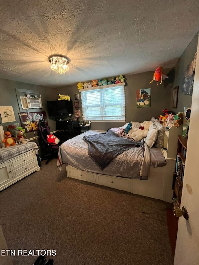 242 Adams Ln, Jellico, TN 37762 - bedroom featuring carpet flooring, a textured ceiling, and a chandelier