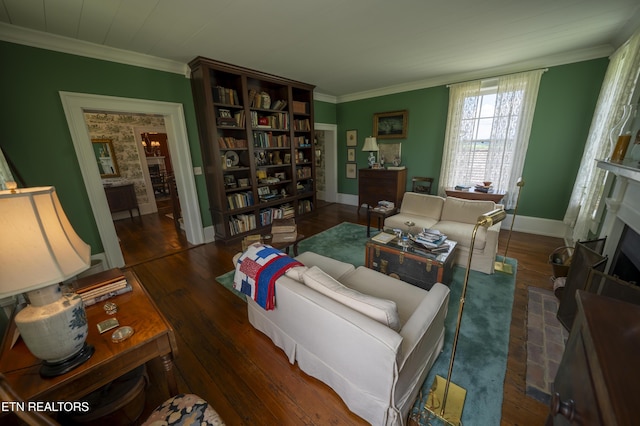 2590 Day Rd, Strawberry Plains, TN 37871 - living area featuring a fireplace, ornamental molding, and wood finished floors