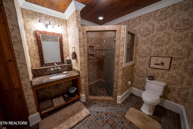 2590 Day Rd, Strawberry Plains, TN 37871 - bathroom with crown molding, tile patterned flooring, a shower stall, and vanity