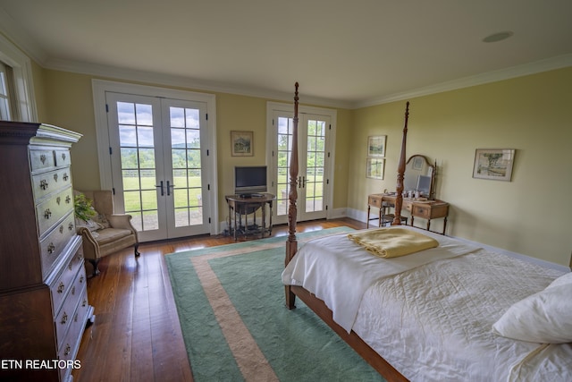 2590 Day Rd, Strawberry Plains, TN 37871 - bedroom with french doors, access to exterior, ornamental molding, and hardwood / wood-style floors