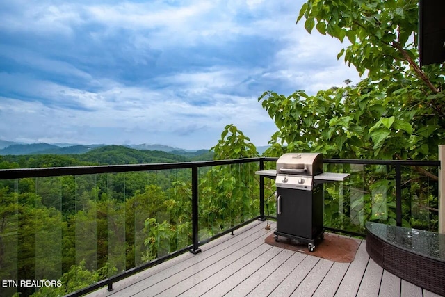 920 Falcon View Way, Sevierville, TN 37862 - wooden terrace with grilling area and a mountain view