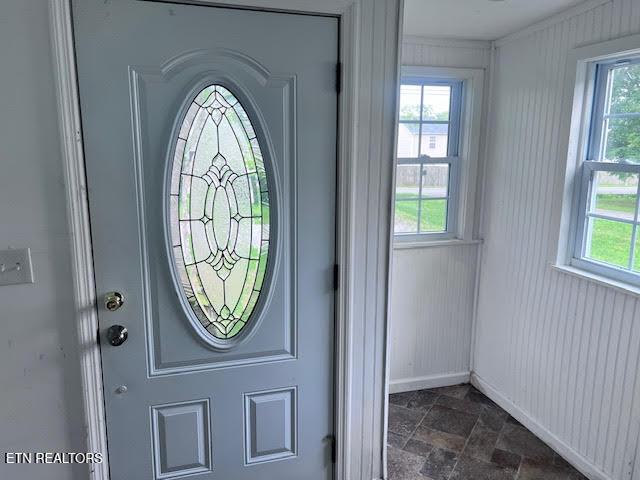 7832 Brickyard Rd, Powell, TN 37849 - foyer with dark stone finish flooring, healthy amount of natural light, and baseboards