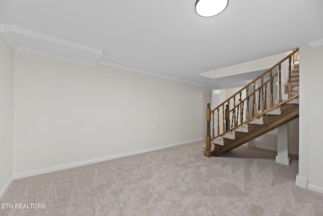 2504 Larkwood Ln, Knoxville, TN 37921 - finished basement with stairway, carpet floors, and crown molding