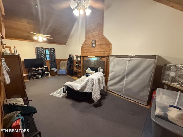 227 Bart Woolum, Lancing, TN 37770 - carpeted bedroom featuring vaulted ceiling and wooden walls