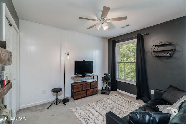 8431 Vessel Ln, Powell, TN 37849 - carpeted living area featuring ceiling fan and baseboards