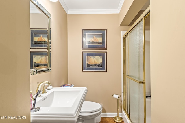 314 Longview Dr, Wartburg, TN 37887 - bathroom featuring an enclosed shower and crown molding
