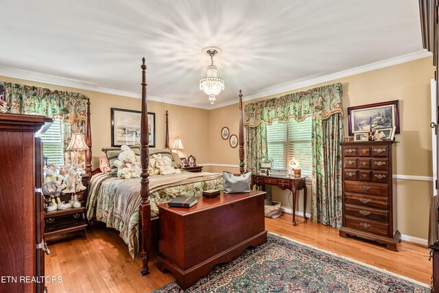 314 Longview Dr, Wartburg, TN 37887 - bedroom featuring wood finished floors, a chandelier, and crown molding