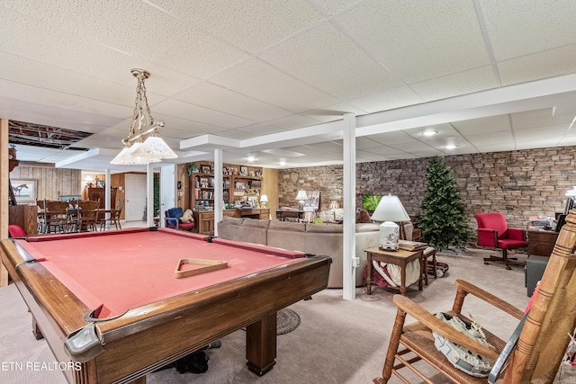 314 Longview Dr, Wartburg, TN 37887 - rec room with a drop ceiling, carpet, and pool table