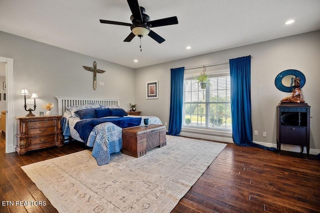 3292 Moss Arcott Rd, Celina, TN 38551 - bedroom with hardwood / wood-style flooring, baseboards, recessed lighting, and ceiling fan