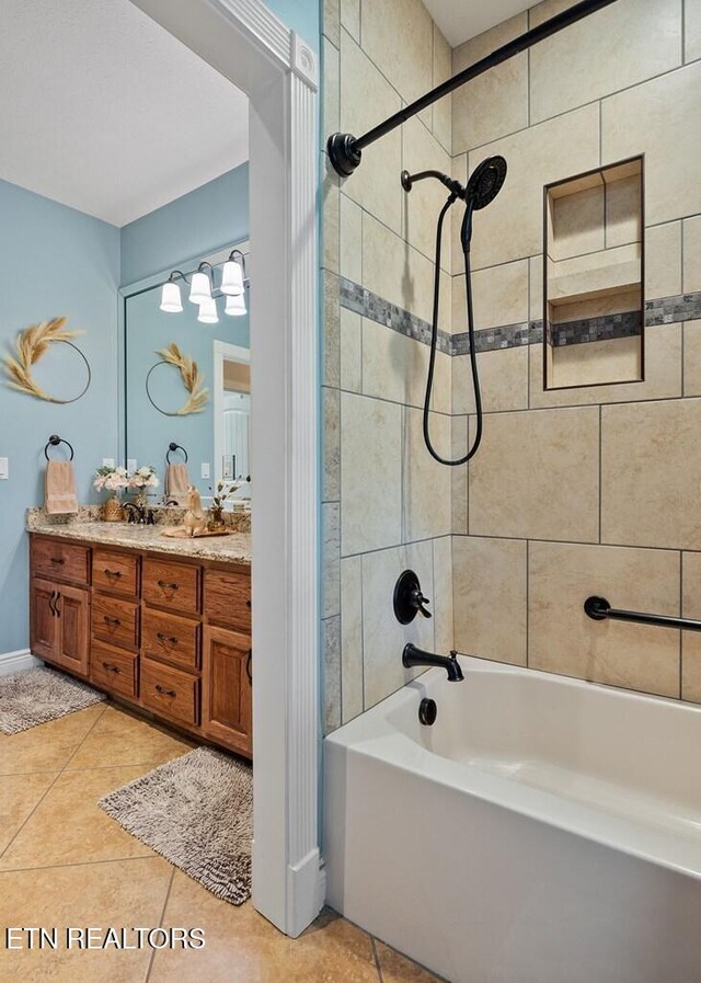 3292 Moss Arcott Rd, Celina, TN 38551 - full bathroom featuring vanity,  shower combination, and tile patterned flooring