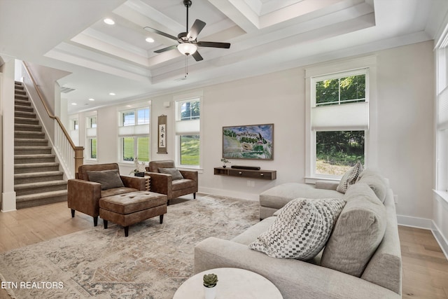 1007 Wigmore Way, Knoxville, TN 37932 - living area featuring healthy amount of natural light, wood finished floors, ornamental molding, a tray ceiling, and recessed lighting
