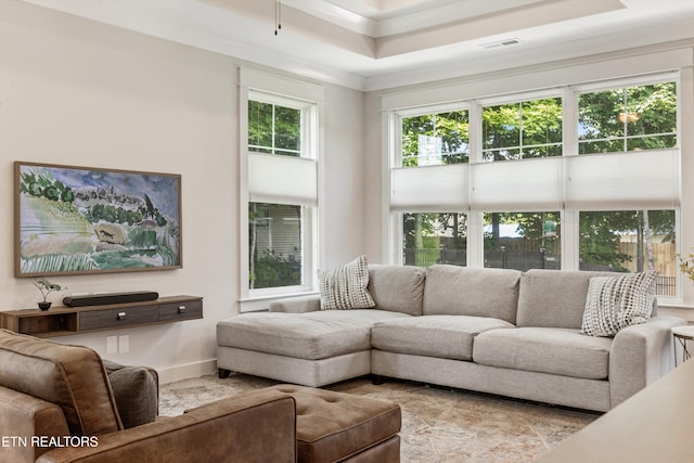 1007 Wigmore Way, Knoxville, TN 37932 - living room with crown molding and a tray ceiling