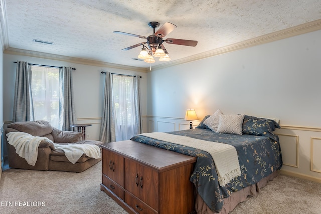 1312 Zachary Taylor Rd, Knoxville, TN 37922 - bedroom featuring crown molding, carpet, wainscoting, a decorative wall, and a ceiling fan
