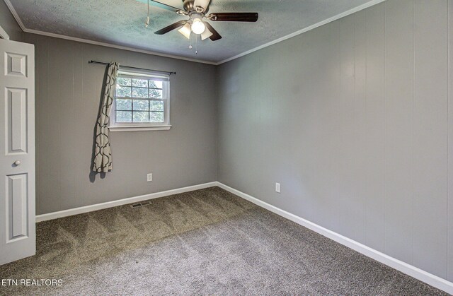 775 Middle Creek Rd, Cosby, TN 37722 - carpeted empty room with ceiling fan, a textured ceiling, and ornamental molding