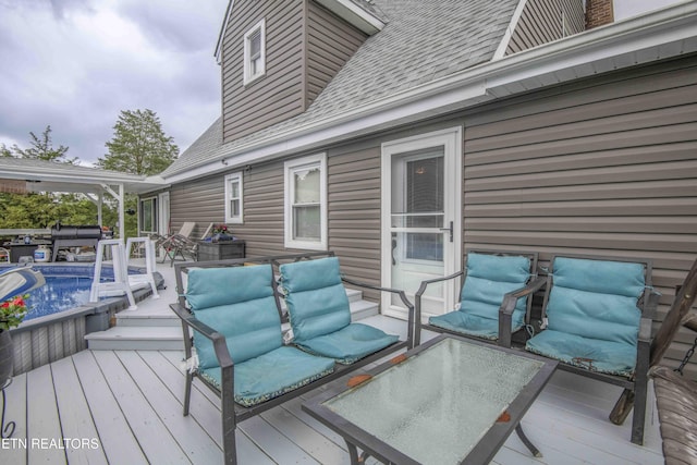 1246 Laurel Bluff Rd, Kingston, TN 37763 - wooden terrace featuring a hot tub and outdoor lounge area