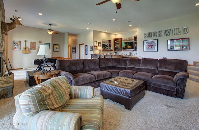 226 Mountain Crest Dr, Lafollette, TN 37766 - carpeted living room featuring ceiling fan and recessed lighting