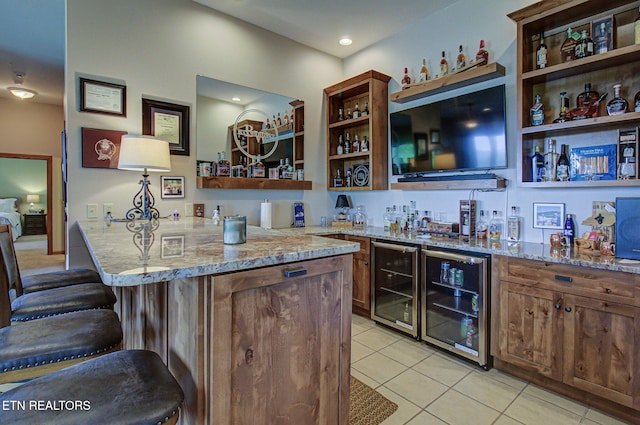 226 Mountain Crest Dr, Lafollette, TN 37766 - indoor wet bar featuring wine cooler, light tile patterned floors, and recessed lighting