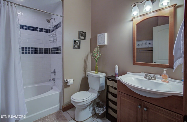 226 Mountain Crest Dr, Lafollette, TN 37766 - bathroom featuring shower / bath combo, vanity, and tile patterned floors