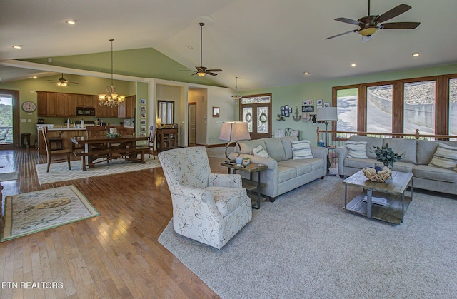 226 Mountain Crest Dr, Lafollette, TN 37766 - living area with a ceiling fan, plenty of natural light, vaulted ceiling, and recessed lighting