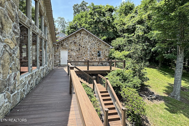 226 Mountain Crest Dr, Lafollette, TN 37766 - wooden deck with stairway and a yard