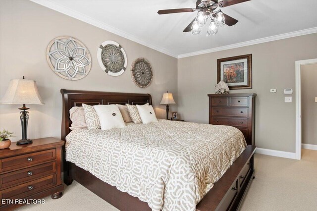 140 Broadleaf Ln Unit 100, Caryville, TN 37714 - bedroom featuring light colored carpet, crown molding, and a ceiling fan