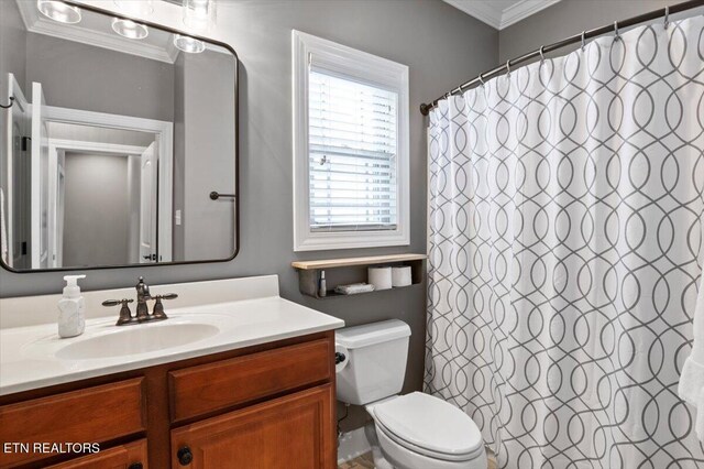 140 Broadleaf Ln Unit 100, Caryville, TN 37714 - bathroom featuring crown molding, vanity, and a shower with curtain