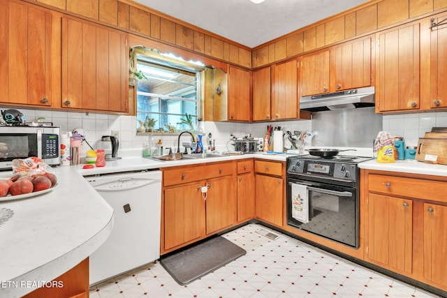 3413 N Fountaincrest Dr, Knoxville, TN 37918 - kitchen featuring dishwasher, under cabinet range hood, electric range, stainless steel microwave, and light floors