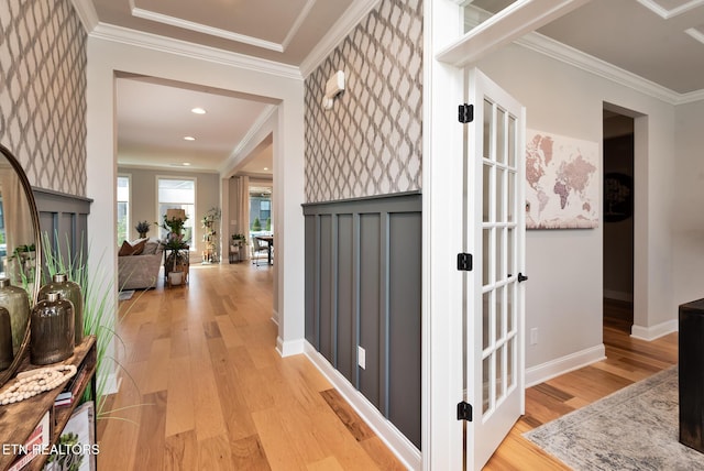 11914 Sandy Run Rd, Knoxville, TN 37934 - corridor featuring light wood-style flooring and ornamental molding