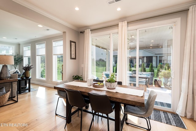 11914 Sandy Run Rd, Knoxville, TN 37934 - dining space with crown molding, light wood-type flooring, and recessed lighting