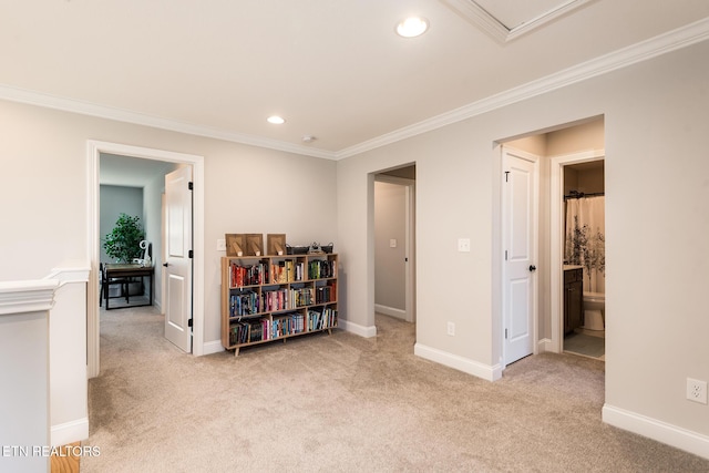11914 Sandy Run Rd, Knoxville, TN 37934 - living area featuring carpet flooring, ornamental molding, and recessed lighting